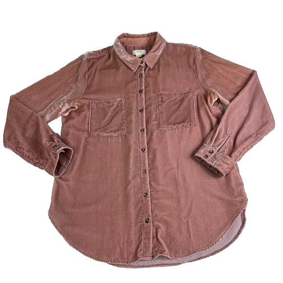 Anthropologie Shirt Maeve Womens 14 Pink Karina Crushed Velvet Button Up - Picture 1 of 11